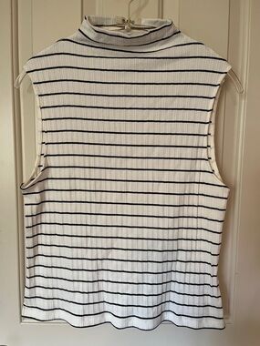 Madewell White Sleeveless Mock Neck Tank with Black Stripes
